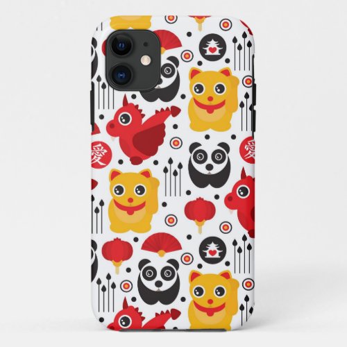 China lucky cat dragon and panda iPhone 11 case