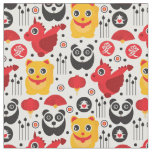 China lucky cat, dragon, and panda fabric