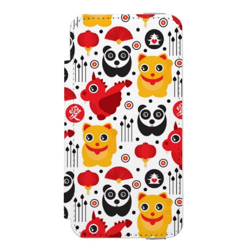China lucky cat dragon and panda wallet case for iPhone SE55s