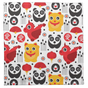 China lucky cat, dragon, and panda napkin