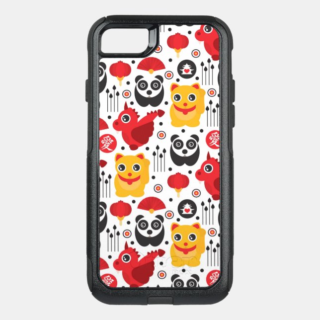 China lucky cat, dragon, and panda otterbox iPhone case (Back)