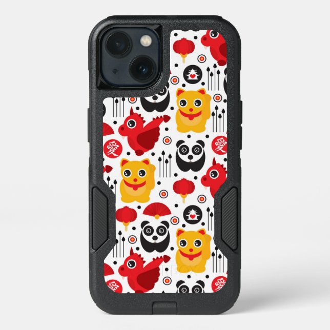 China lucky cat, dragon, and panda otterbox iPhone case (Back)