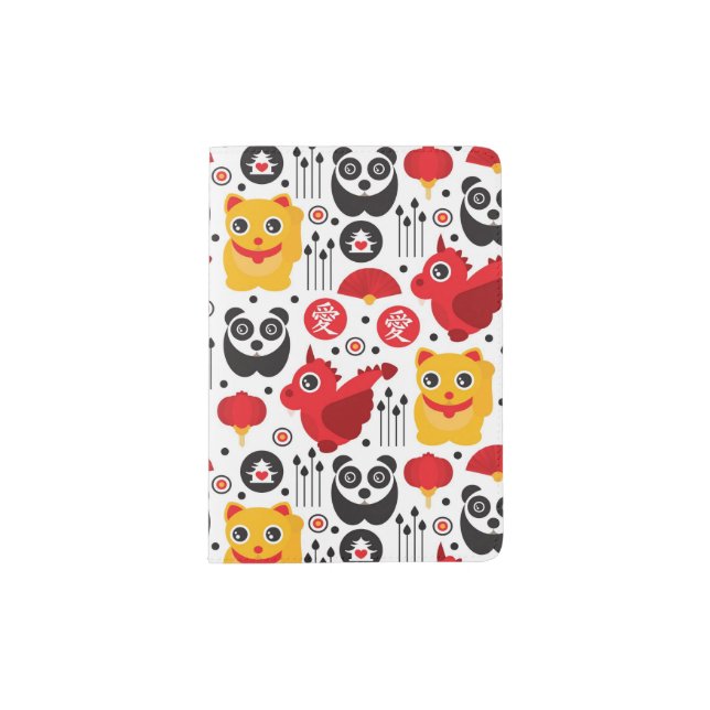 China lucky cat, dragon, and panda passport holder (Front)