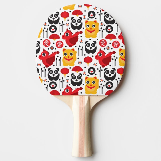 China lucky cat, dragon, and panda ping pong paddle (Front)