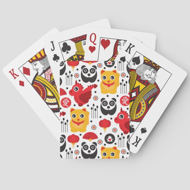 China lucky cat, dragon, and panda poker cards (Back)