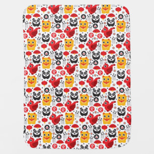 China lucky cat, dragon, and panda receiving blanket