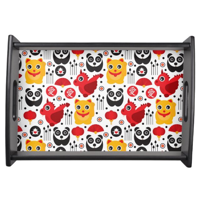 China lucky cat, dragon, and panda serving tray (Front)