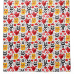 China lucky cat, dragon, and panda shower curtain