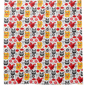 China lucky cat, dragon, and panda shower curtain