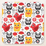 China lucky cat, dragon, and panda square paper coaster