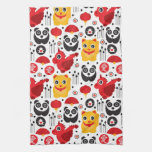 China lucky cat, dragon, and panda towel