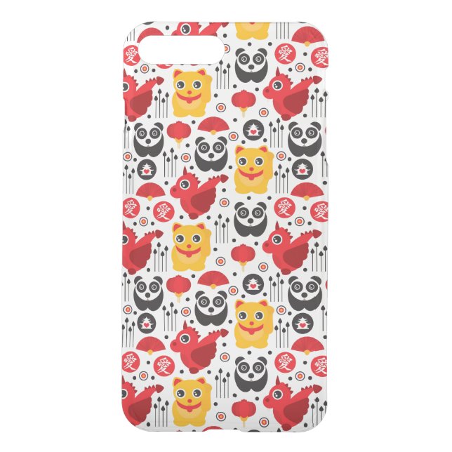 China lucky cat, dragon, and panda uncommon iPhone case (Back)