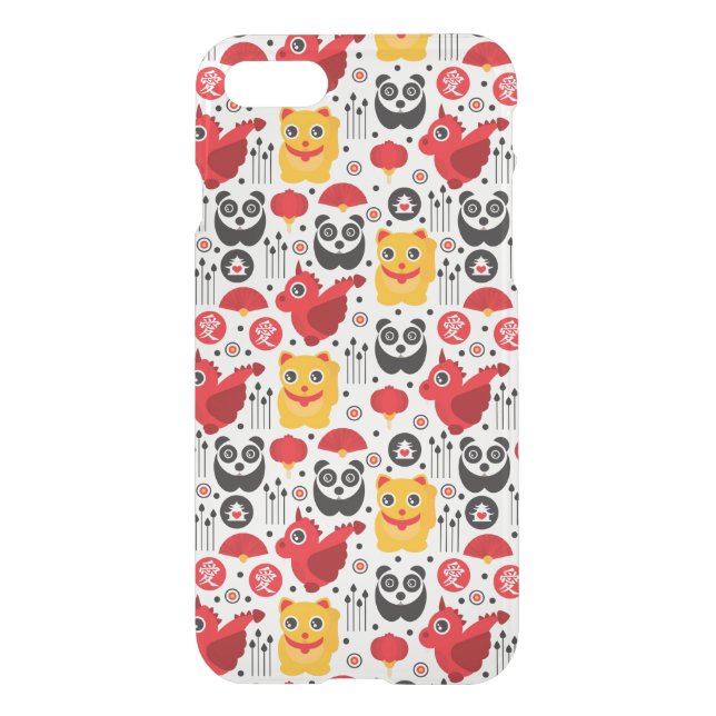 China lucky cat, dragon, and panda uncommon iPhone case (Back)