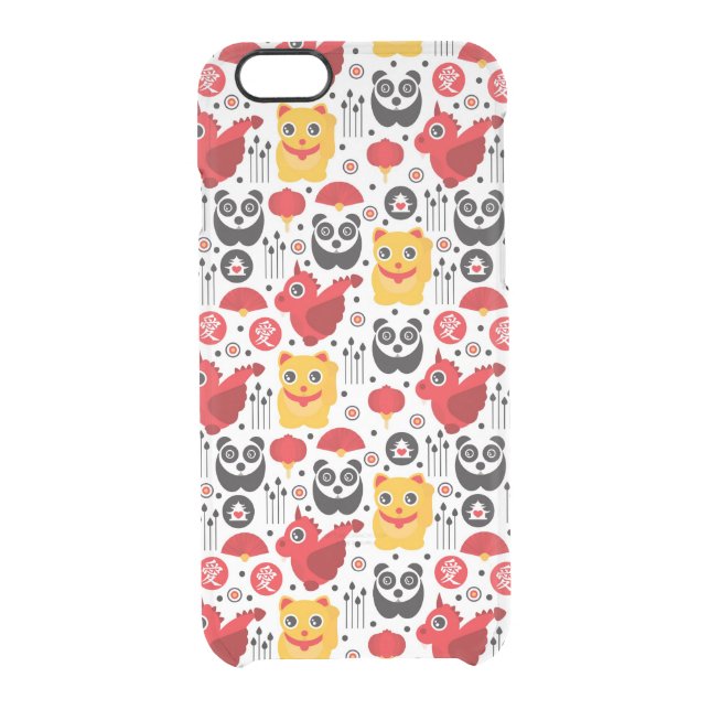 China lucky cat, dragon, and panda uncommon iPhone case (Back)