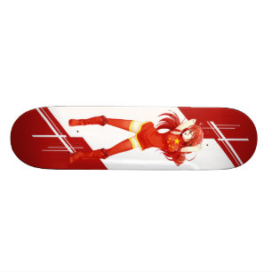 China Manga girl dressed in Flag - Chinese- Skateboard