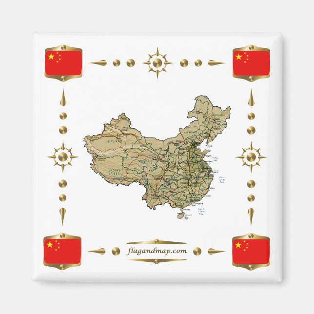 China Map + Flags Magnet (Front)