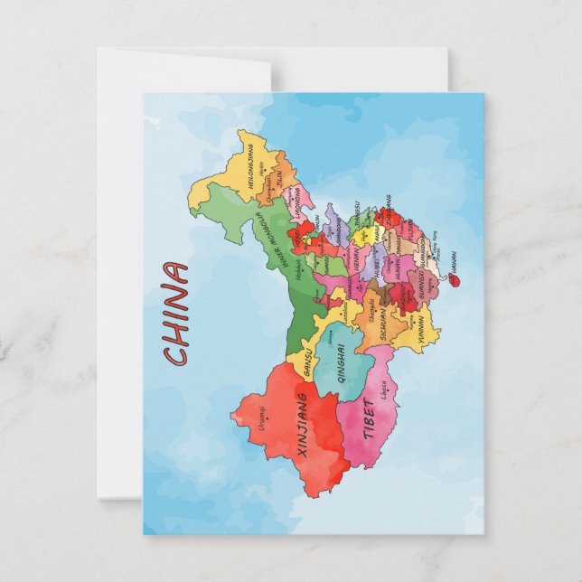 China Map watercolor artwork Flat Card (Front)