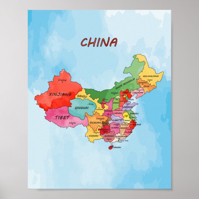 China Map watercolor artwork Poster (Front)
