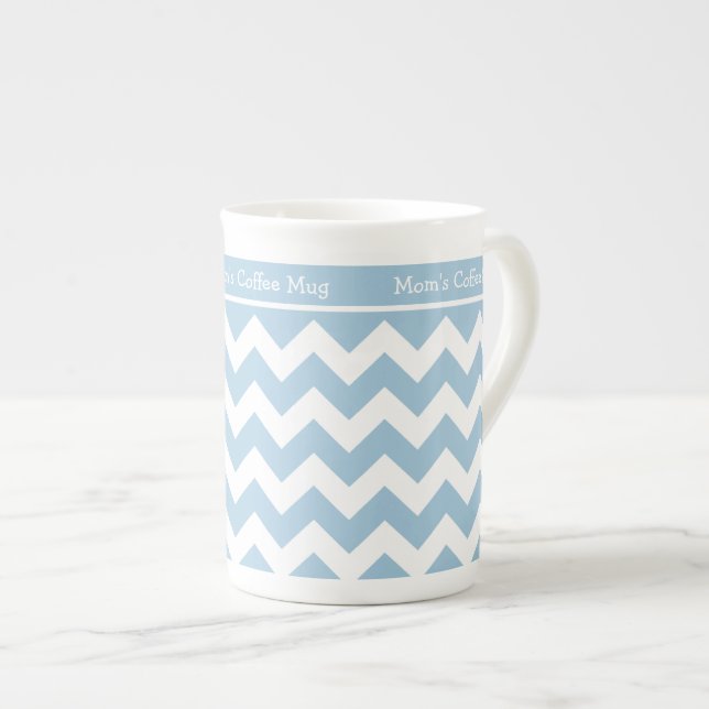 China Mug to Personalize, Blue and White Chevrons (Front Right)