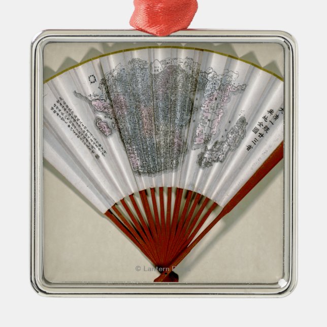 China on the Face of a FanPanoramic Map Metal Ornament (Front)