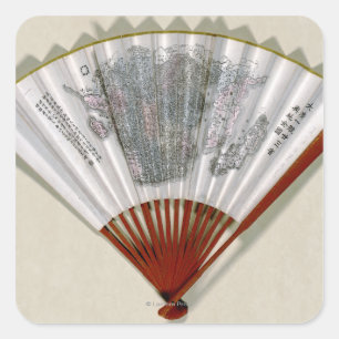 China on the Face of a FanPanoramic Map Square Sticker