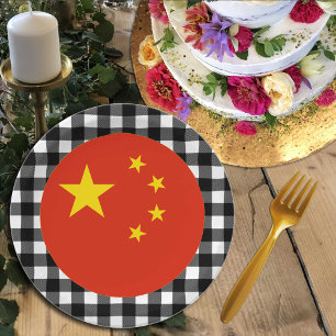 China Plate, buffalo plaid & Chinese Flag Paper Plates