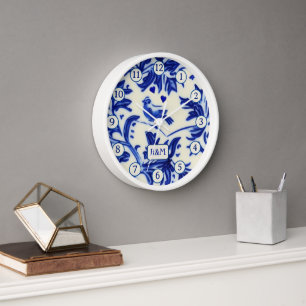 China Plate Painting - Singing Bird - Blue & Cream Clock