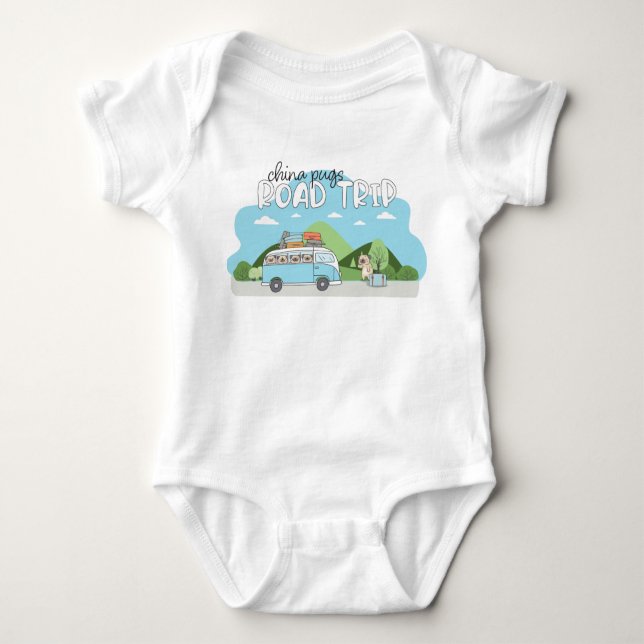 China Pugs Road Trip Baby Bodysuit (Front)