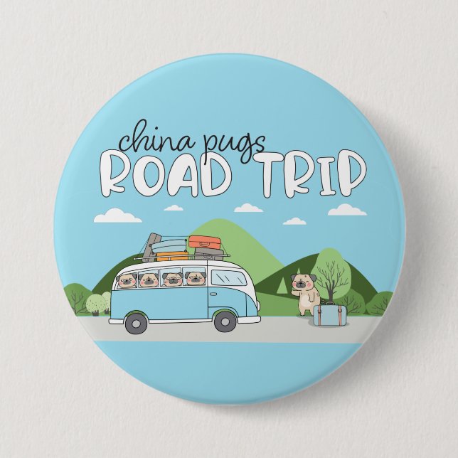 China Pugs Road Trip Button (Front)