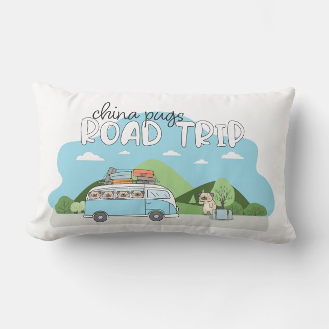 China Pugs Road Trip Lumbar Pillow (Front)
