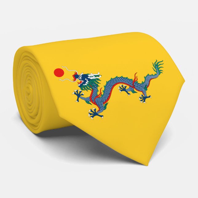 China Qing Dynasty Flag (Chinese Dragon) (Asian) Neck Tie (Rolled)