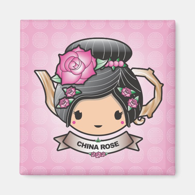 China Rose Teapot Square Magnet (Front)