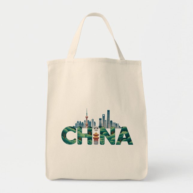 China Shanghai Temple Panda Tote Bag (Front)