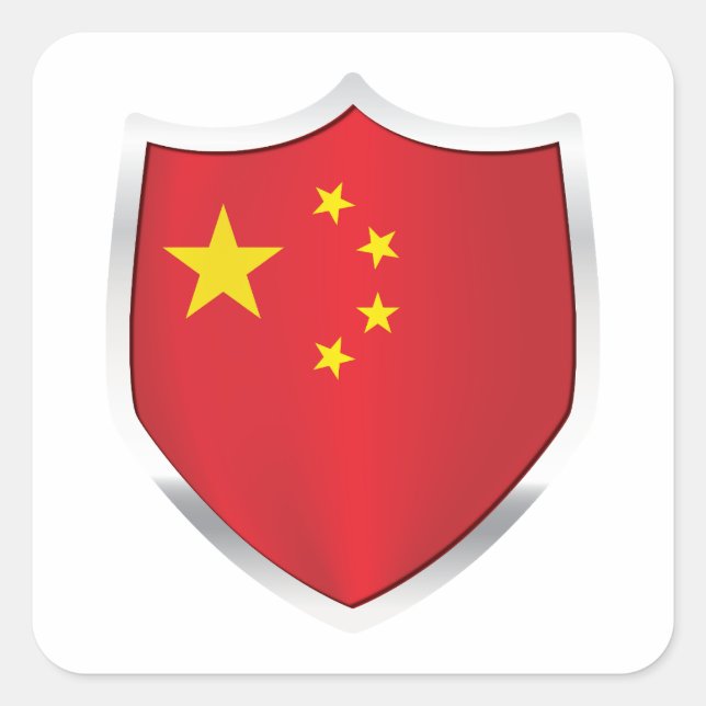 China Silver Shield Flag Square Sticker (Front)