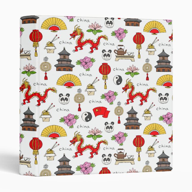 China Symbols Pattern 3 Ring Binder (Front/Spine)