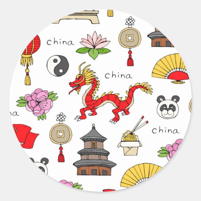 China Symbols Pattern Classic Round Sticker (Front)