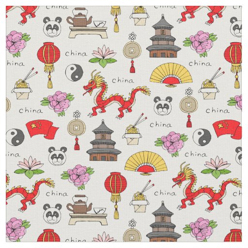 China Symbols Pattern Fabric