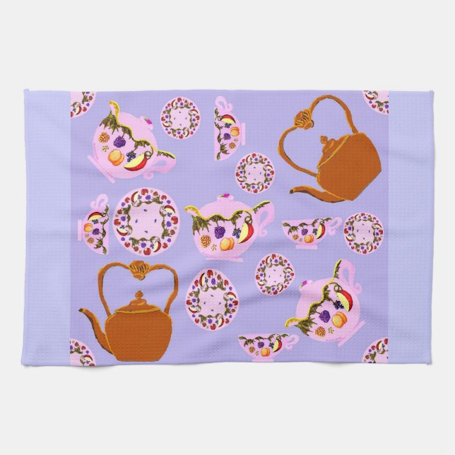 China Teapot Teacup Plate & Copper Teakettle Ameri Towel (Horizontal)