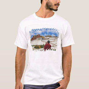 China, Tibet, Lhasa, Tibetan monk with Potala T-Shirt
