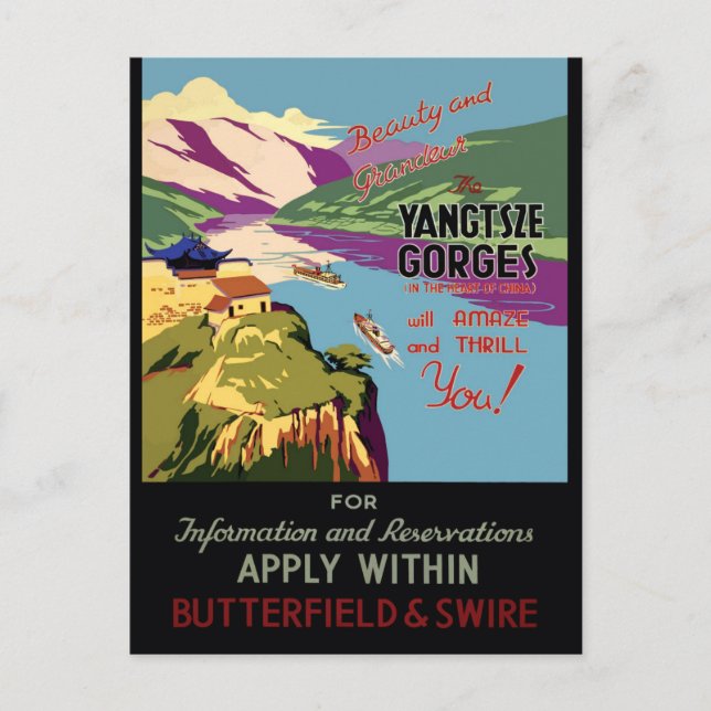 China Yangtsze vintage travel poster Postcard (Front)