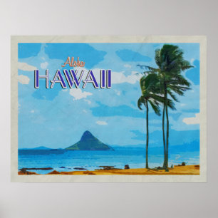 Chinaman's Hat Hawaii Vintage Travel Poster