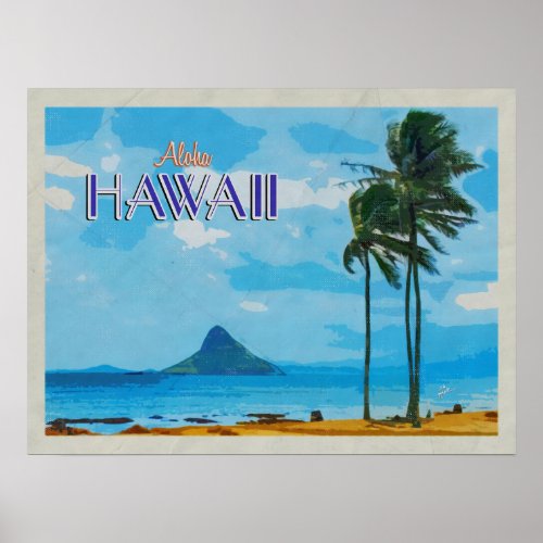 Chinamans Hat Hawaii Vintage Travel  Poster