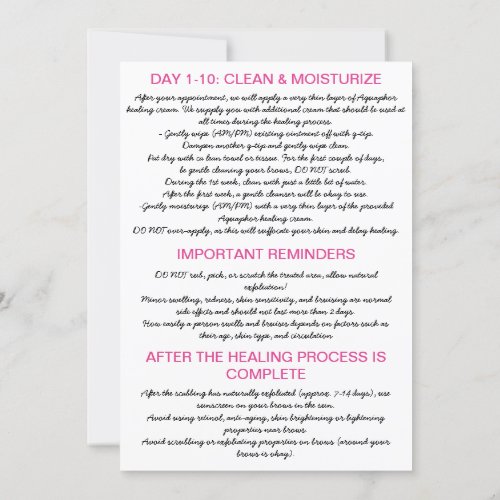 ChinatiEyebrow Microblading Aftercare Instructions Invitation
