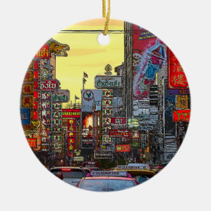 Chinatown in Bangkok Thailand - Altered Photo Ceramic Ornament