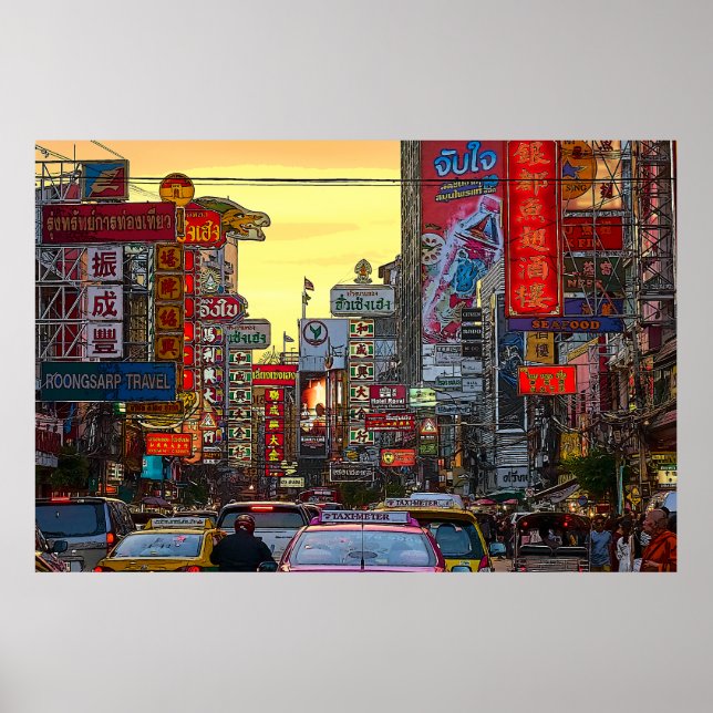 Chinatown in Bangkok Thailand - Altered Photo Poster (Front)