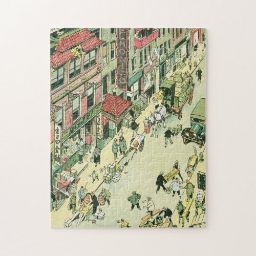 Chinatown NY Manhattan street scene Tony Sarg Jigsaw Puzzle