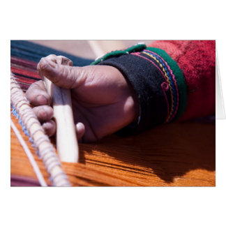 Chincheros woman making alpaca yarn 3 cards