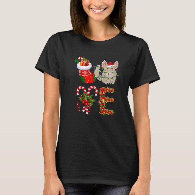 Chinchilla Christmas Lights Led Santa Hat Christma T-Shirt (Front)