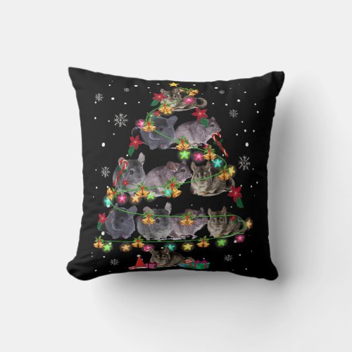 Chinchilla Christmas Tree Funny Rodents Lover Xmas Throw Pillow