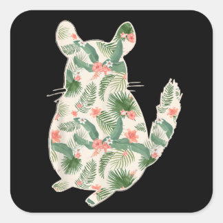 Chinchilla Flower Girl Print Floral Hawaiian Women Square Sticker